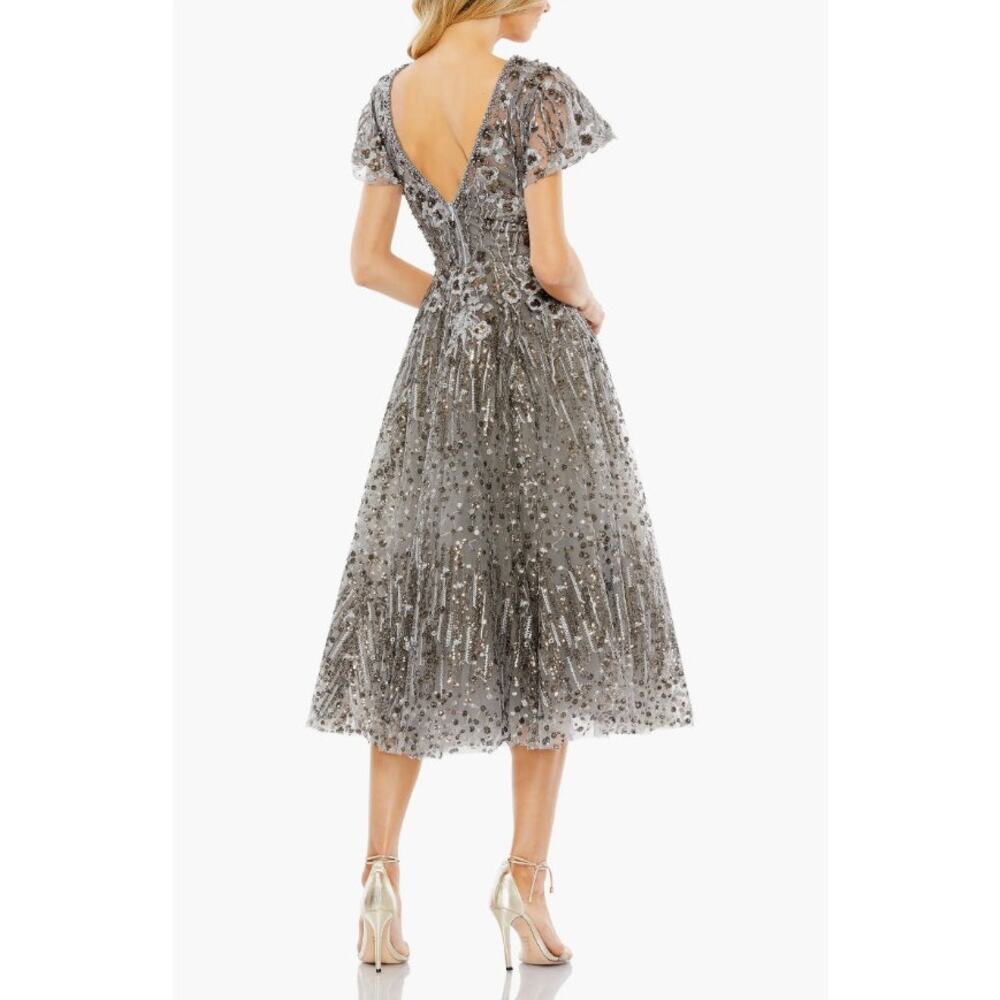 Mac Duggal Embellished Butterfly Fit Flare Tea-Length Dress Gray 20392 Sz 10 NWT - Picture 10 of 16